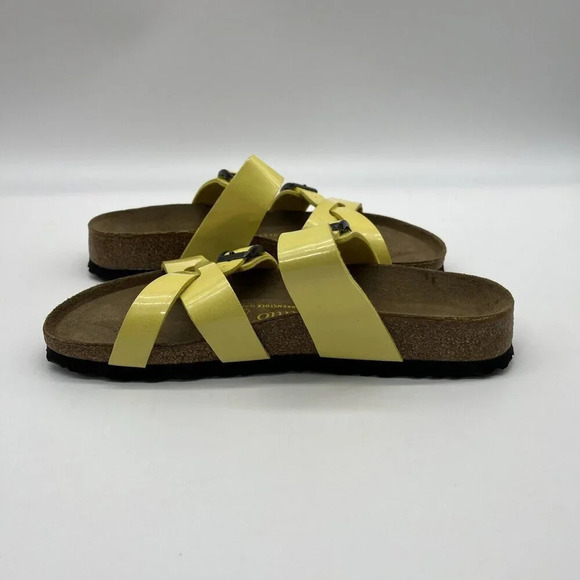 Vtg Birkenstock‎ Yellow Patent Leather Papillio Criss Cross Slides Womens 7 (38) - Picture 4 of 12